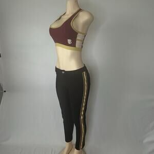 Nuyu FSU Sports Bra Burgundy Gold Strappy Back Athletic Crop Top S/M